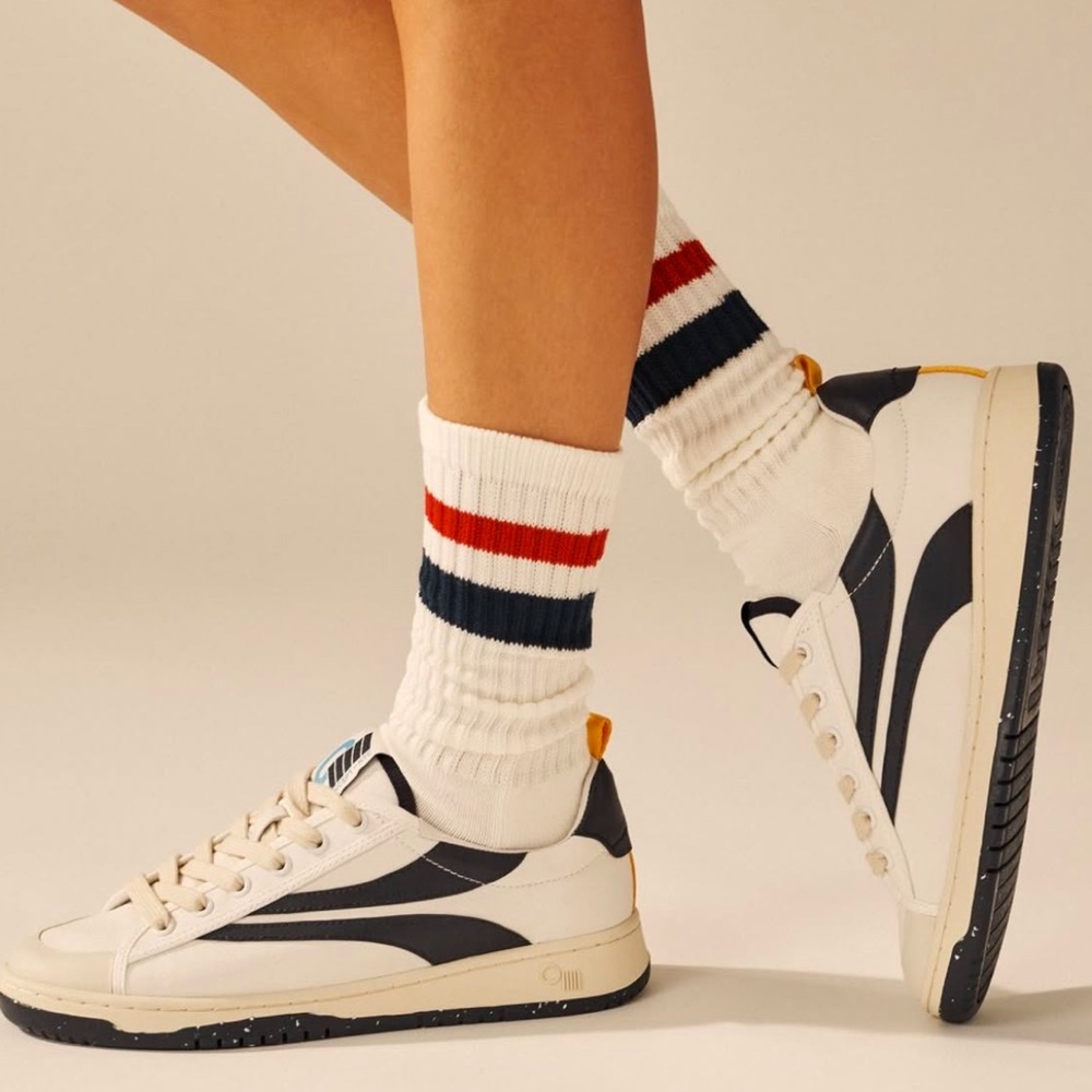 Women's White and Navy Athletic Sneakers